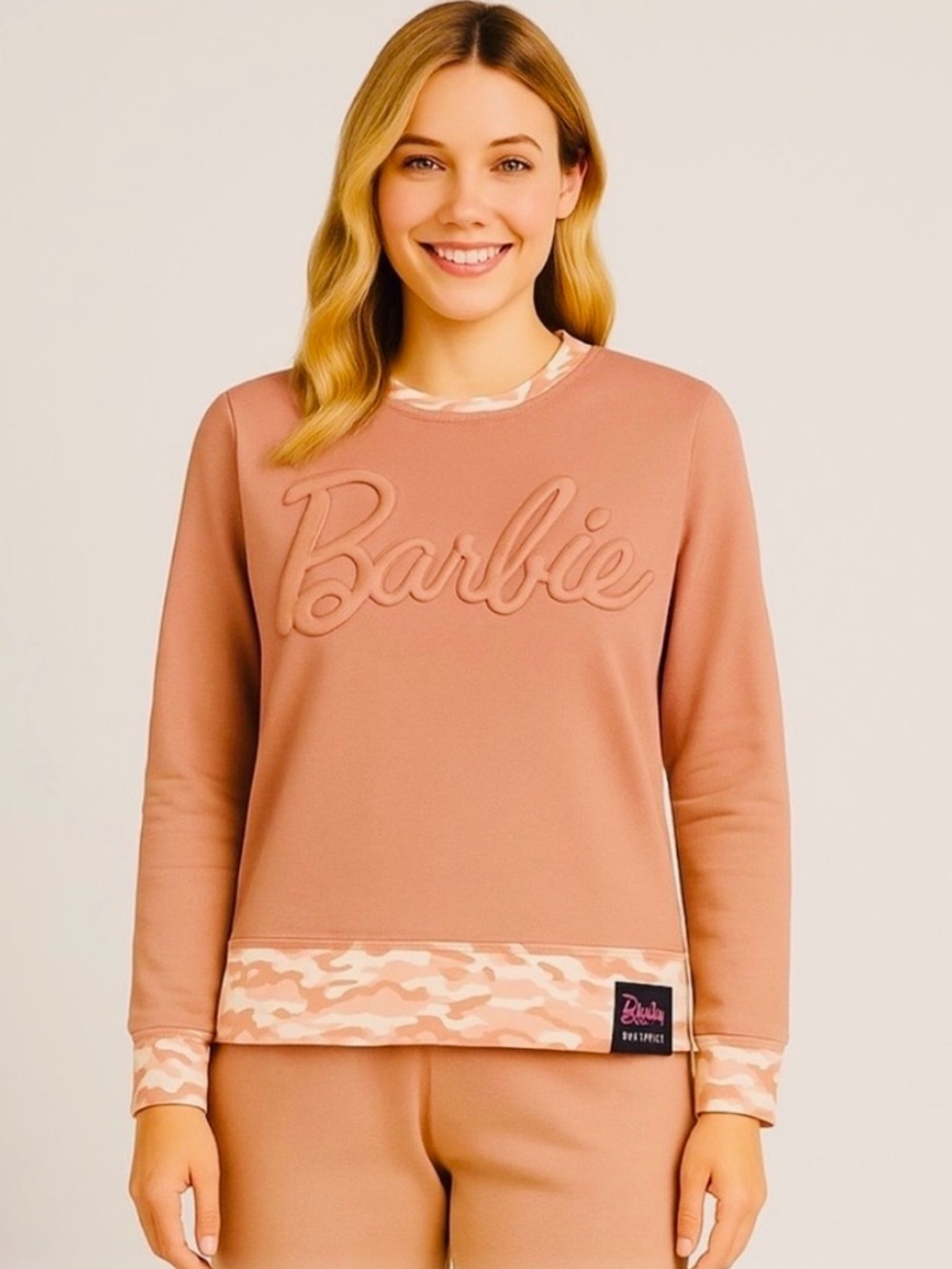 BARBIE Ugly Duk ling Sweatshrt Dusty Pink Peach Embossed NWT XS Oversized S M